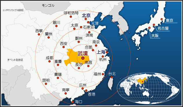 中国武漢市の地図
