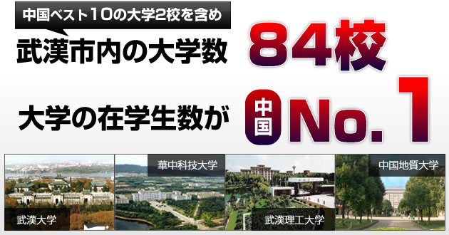 中国ベスト10の大学2校を含め武漢市内の大学数84校　大学の在学生数が中国No.1